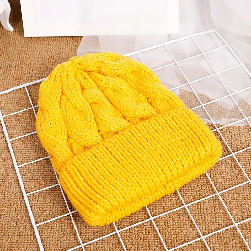 turmeric color Женские зимние утепленные вязаные шерстяные шапки, простые милые дамские шапочки с закрученным узлом, Студенческая шапка, женская зимняя шапка - Цвет: turmeric color