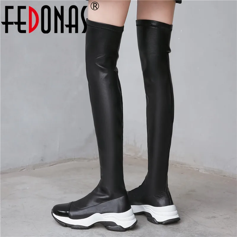 FEDONAS/осенне-зимние спортивные женские эластичные сапоги из натуральной кожи