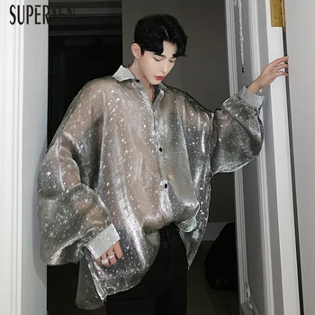 

SuperAen Spring and Summer Shirts Women New 2020 Wild Casual Print Sexy Perspective Blouses and Tops Female