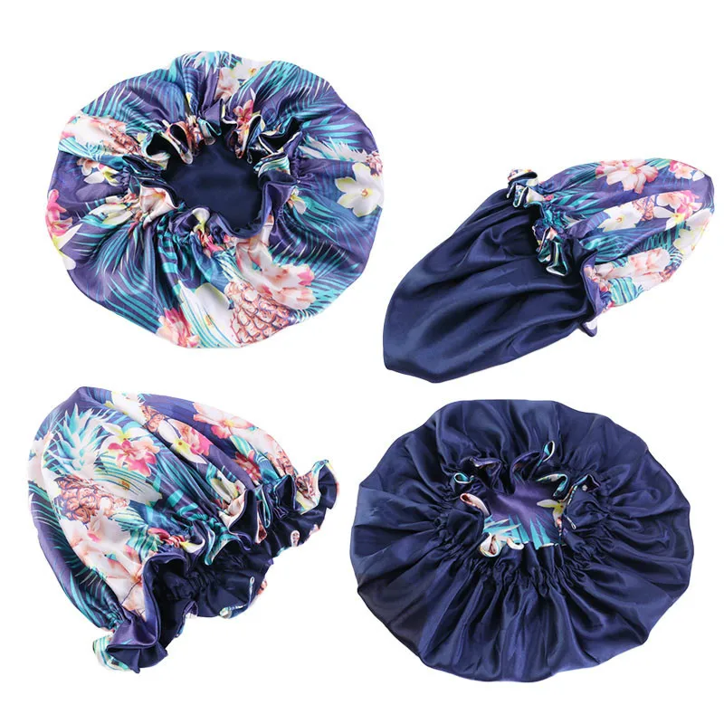 New Double-Sided Reversible Satin Bonnet Hat Large Satin Linned Bonnet Sleep Cap Silky Night Sleep Cover Cap Lady Hair Styling