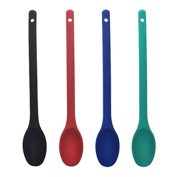 

4 Colors Silicone Mixing Spoon Cooking Tool Long Handle Dining Room Easy Clean Hanging Portable Food Stirring Heat Resistant