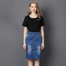 Женские юбки с цветочной вышивкой; модные джинсовые прямые женские юбки до колена