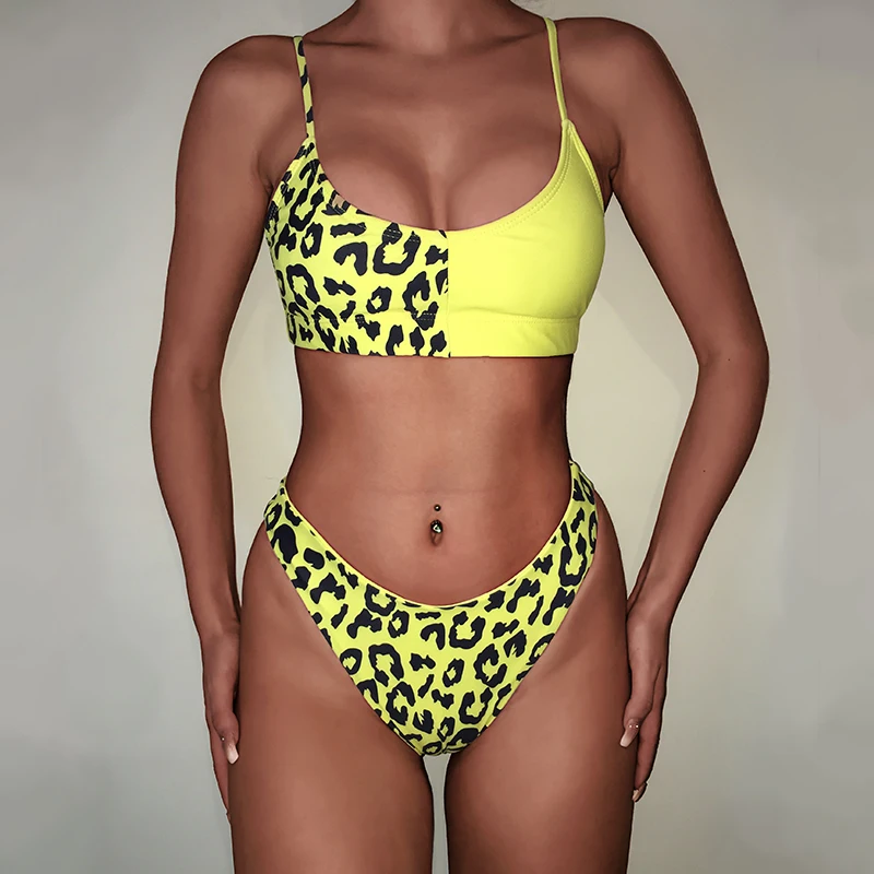 Сексуальный леопардовый лоскутный купальник бикини женский купальник бандо пуш-ап бикини набор Бразильский купальный костюм летняя пляжная одежда