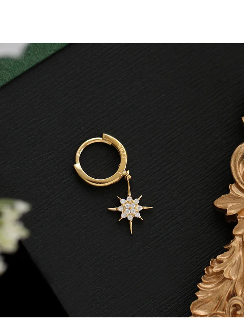 Серьги из стерлингового серебра 925 пробы, модные циркониевые короткие серьги-капли с шестиконечной звездой, универсальные темпераментные серебряные серьги для девушек, ювелирные изделия для ушей