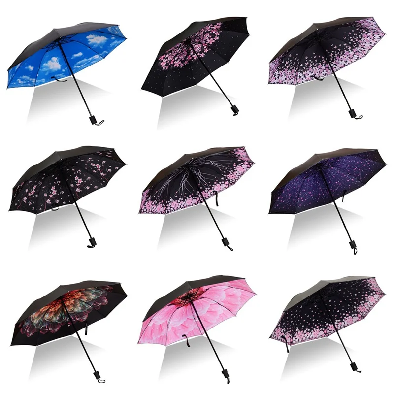 Men Women Sun Rain Umbrella UV Protection Windproof Folding Compact Outdoor Travel Umbrellas