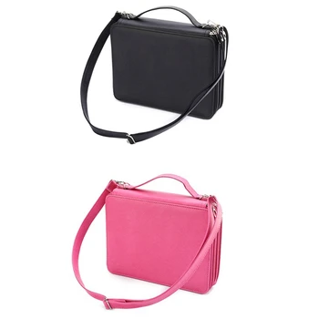 

2x 184 Slot Portable Colored Pencil Case Holder Waterproof Large Capacity Leather Pencil Bag (Rose Red&Black)