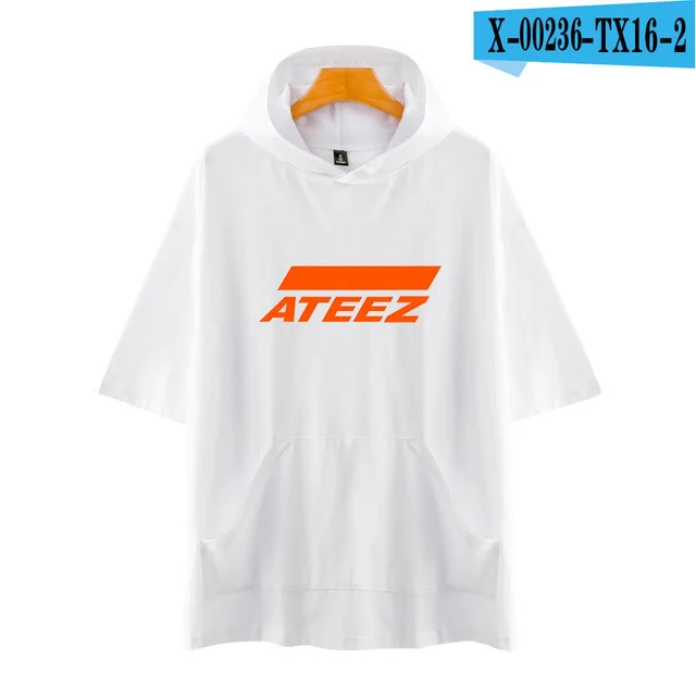 white KPOP ATEEZ футболки с капюшоном для мужчин и женщин, новая стильная уличная одежда, летние футболки с коротким рукавом, толстовки, футболка, Harajuku футболка - Цвет: white