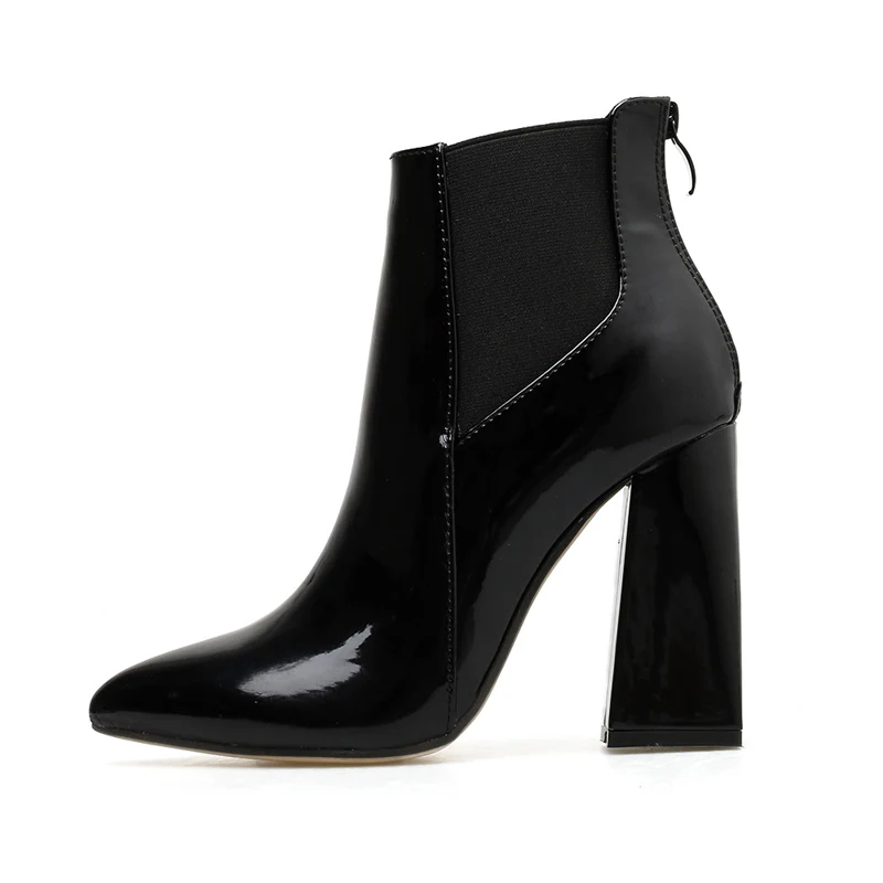 Женские ботильоны черного цвета ботинки на высоком каблуке 11,5 см осенние ботинки в стиле «панк» больших размеров короткие ботинки «Челси» на массивном каблуке