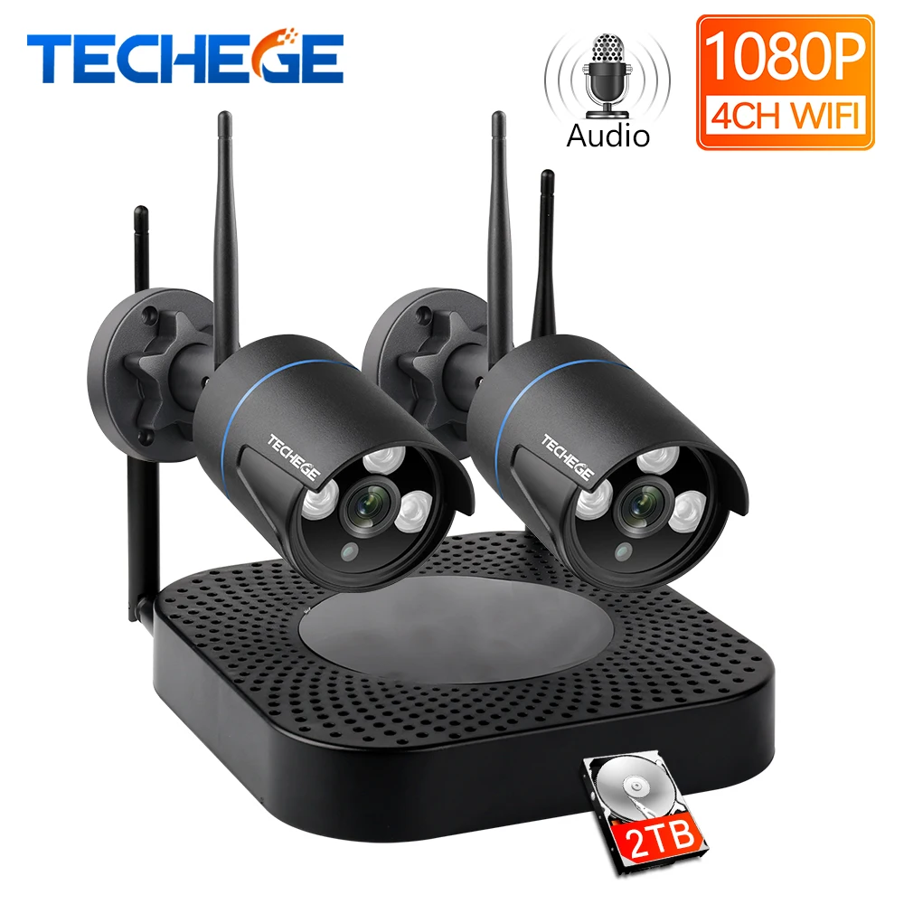 Techege H.265 4CH CCTV Системы 2 шт. 960 P/1080 P HD аудио Беспроводной NVR комплект Открытый Водонепроницаемый безопасности IP Камера WI-FI CCTV Системы