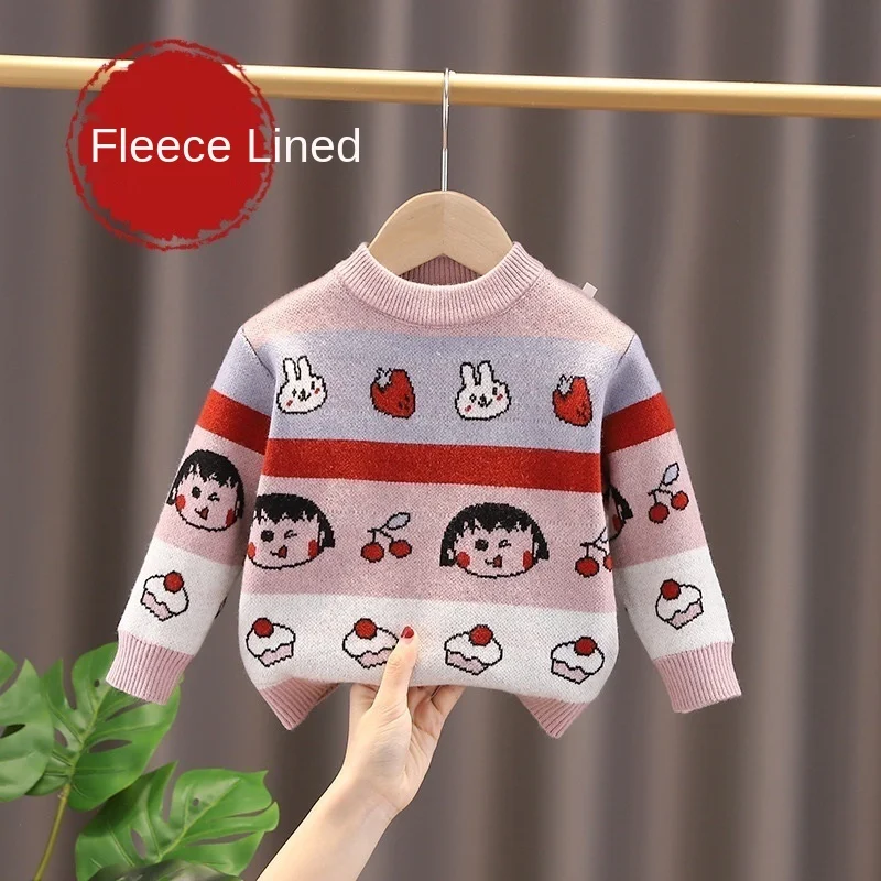 

Fleece Sweater Chibi Maruko-chan Winter Autumn Children Clothing Baby Girl Knitwear Pullover Knitted Sweater Kids Warm Sweater