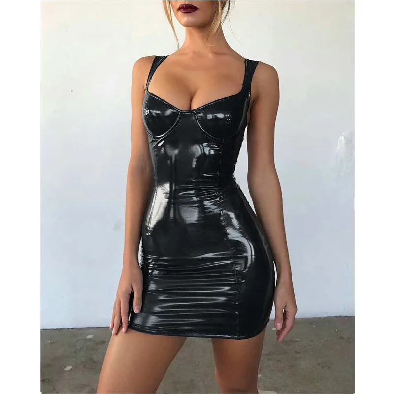 Black leather bodycon dress Clearance