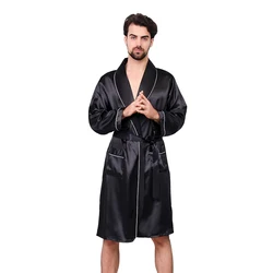 Luxury Designer Men's Silk Kimono Robe 5XL Long Sleeve Sleepwear Bathrobe Oversized Satin Nightgown Summer Home Clothing