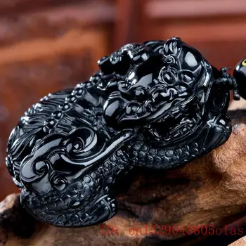 

Natural Black Obsidian Beads Necklace Hand-Carved Tiger Dragon Jade Pendant Fashion Charm Jewelry Amulet for Man Women Gifts