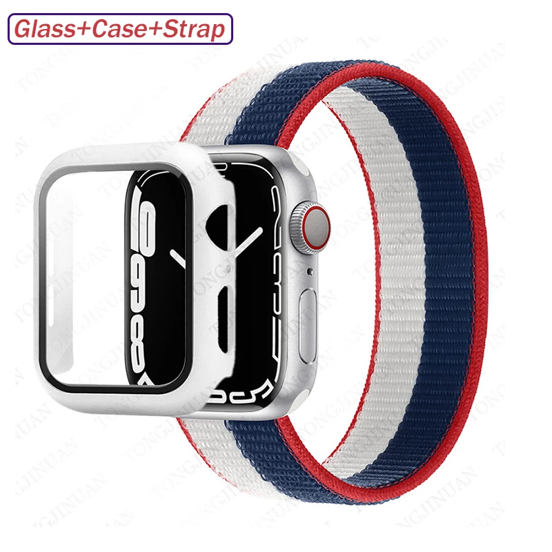 Чехол и ремешок для Apple Watch Band 45 мм 41 нейлоновый спортивный браслет iWatch 7 6 5 4 3 Se 40 42 44