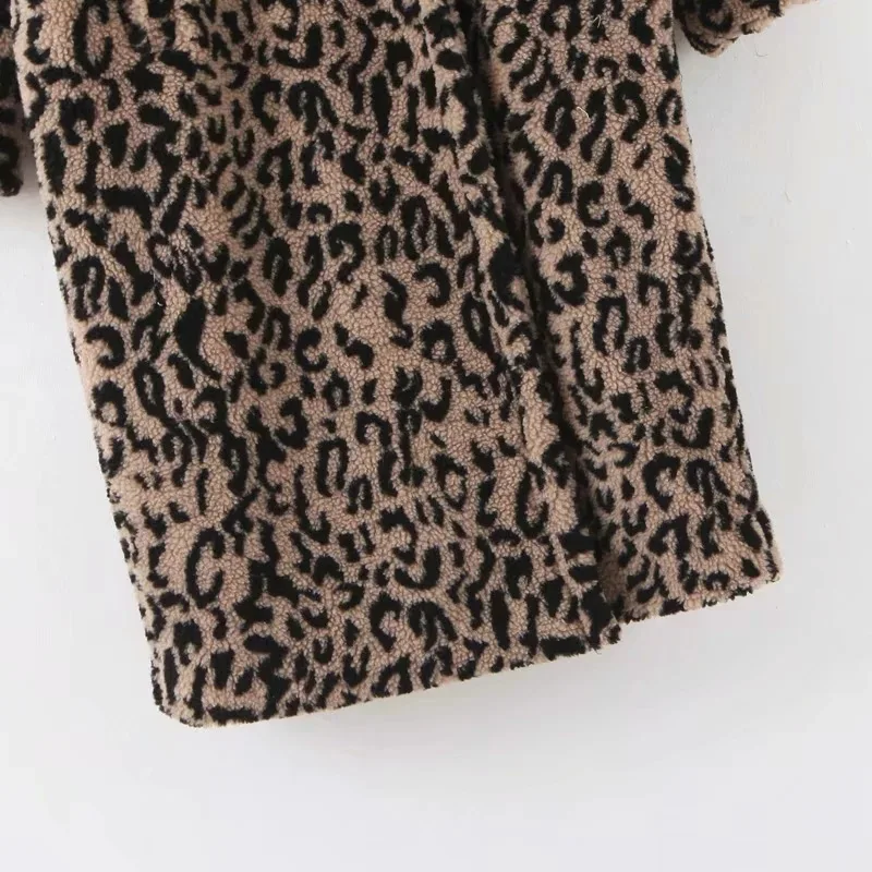 

Europe And America 19 Autumn And Winter New Style Leopord Pattern Fold-down Collar Long Sleeve Two-Button Lambs Wool Thick Warm