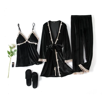 

women's 3 pieces pajamas sets 2020 spring and summer Home Furnishing wear three sets pajamas gown Shirts wide leg pants homewea