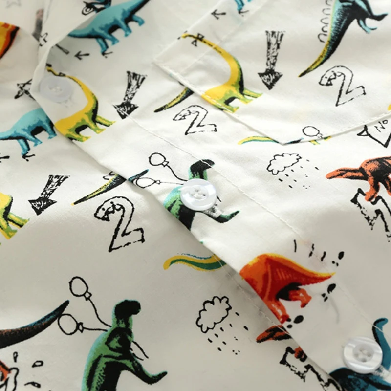 Летняя рубашка для маленьких мальчиков Милая повседневная одежда с короткими рукавами и рисунком динозавра детская одежда