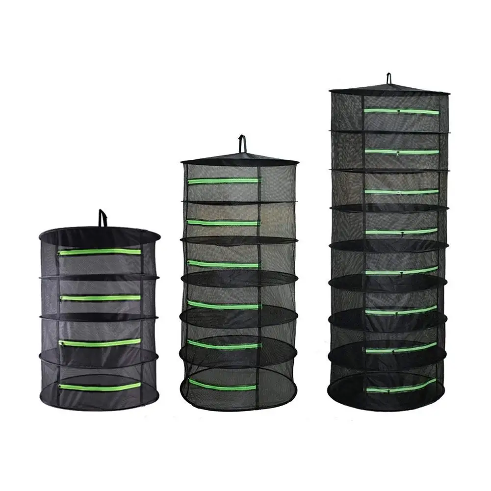 

4/6/8 Layer Herb Drying Rack Net Folding Hanging Basket with Zipper Dryer Bag Black Mesh For Herbs Flower Buds Plant Hydroponics