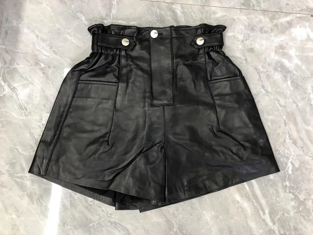

2019 ladies fashion loose solid color leather shorts 0726