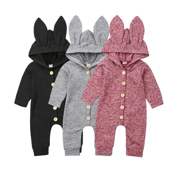 

Newborn Baby Hoodie Romper 3D Rabbit Ears Solid Long Sleeves Comfortable Jumpsuit Infant Boys Girls Outfit