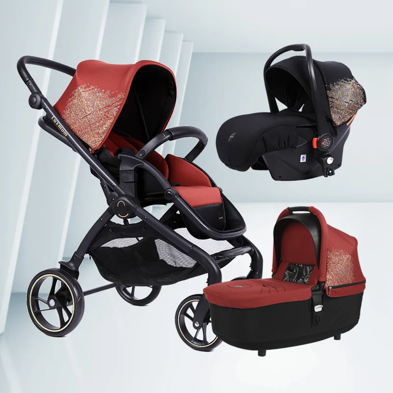 LUXMOM Коляска детская прогулочная коляски для ребенка,можно сложить,автокресло, стиль,.K92 - Цвет: Red-3in1