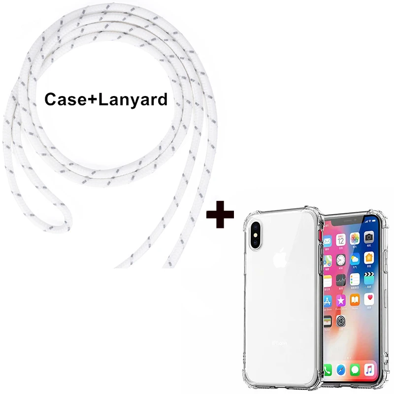 White Gray Прозрачные чехлы с веревкой через плечо для iPhone X, XR, XS, Max, 8, 7, 6 S, 6 S, Plus, ожерелье, шнур, висячий плечевой ремень, чехол для телефона - Цвет: White Gray