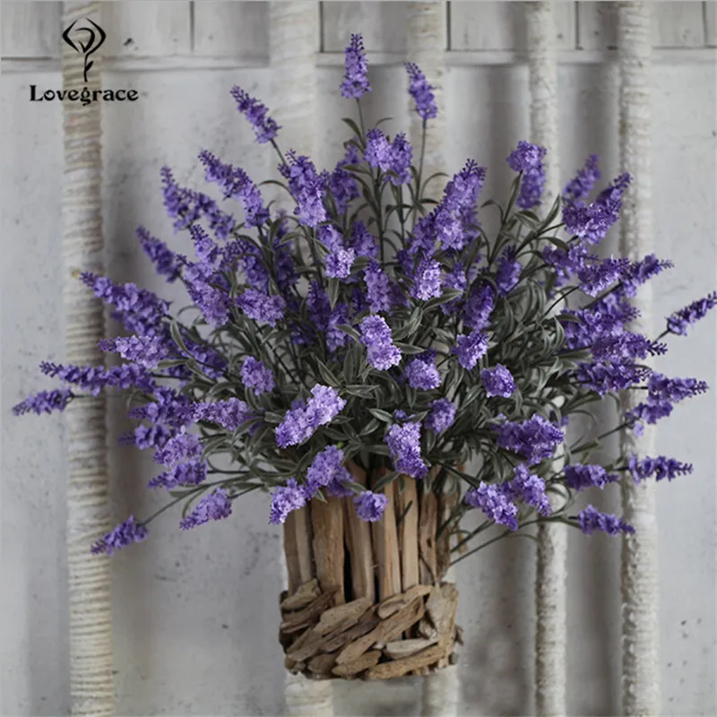 Silk Lavenders Artificial Flowers 12 Head Romantic Provence Purple Branch Lavender Flowers Wedding Home Table Decor Fake