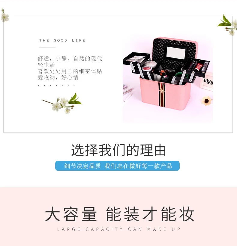 Portable multilayer makeup organizer with handle waterproof multifunctional cosmetic holder lipstick nail polish jewelry box