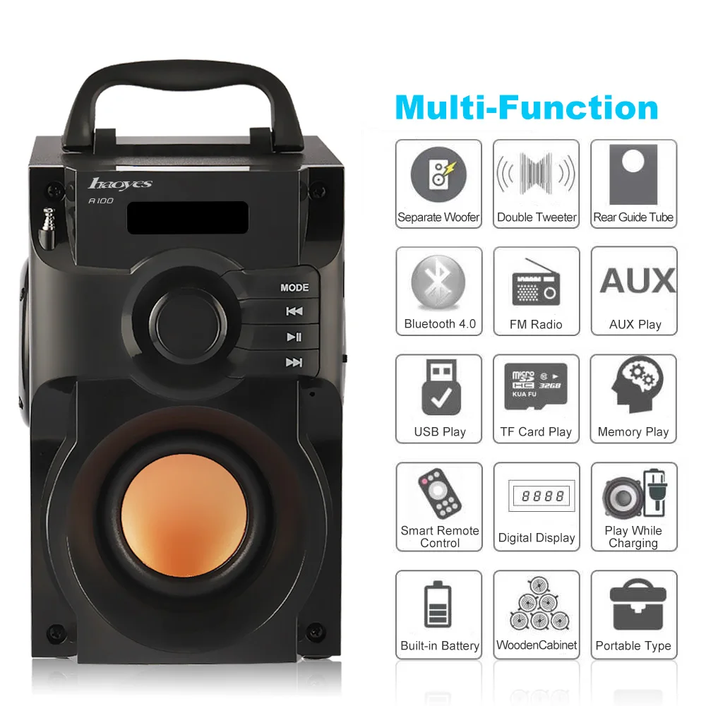 

A100 Wireless Bluetooth Speaker Portable Speaker Music Player Subwoofer Stereo Surround FM TF AUX USB Remote Control