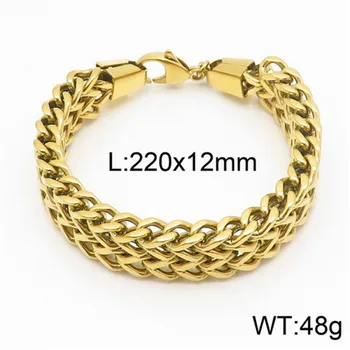 

Fashion Punk Street Style Men Retro Black Gold Stainless Steel Double Chain Bracelet Heavy Motorcycle Men Bracelets Jewelry