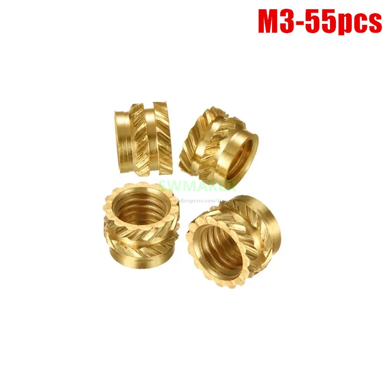 55pcs Voron 0/0.1/2.4 M3 Female Thread Brass Knurled Inserts Nuts 3d