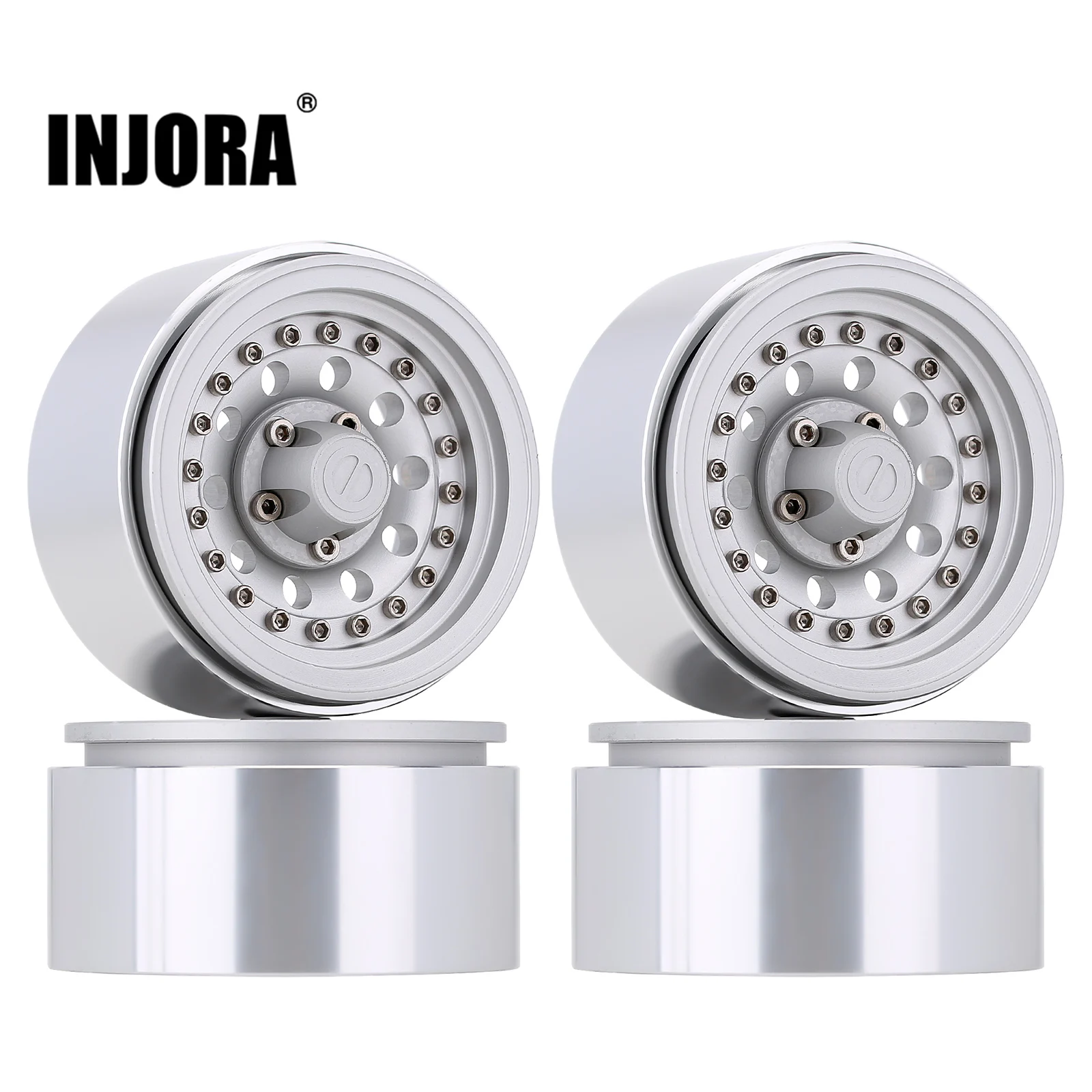 INJORA 4PCS 1,9 Roue Pneus Beadlock RC Jante en Métal pour 1:10 RC Rock Crawler Axial SCX10 pro SCX10 II III TRX4 D90 VS4-10 Redcat Gen 8 7 Pro Enduro(Argent