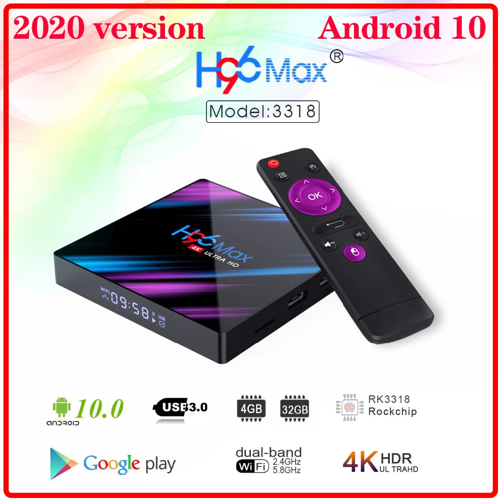 

Newest version H96 MAX Smart TV Box Android 10.0 4GB 32GB 64GB 4K Youtube Media player Set top box PK X96Q T95 Android tv box