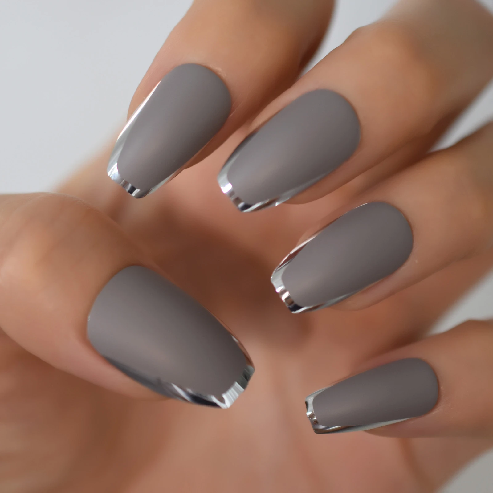 Fake False Nails Designer Silver U Matte Coffin Nail Tips Press Ons Medium  Length Artificial Manicure Art For Laides Fingernails|False Nails| -  AliExpress
