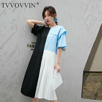 

TVVOVVIN Pleated Dress Female 2019 Summer New Korean Style Women Dress High Waist Ladies Dress Short Sleeve Women Clothing C149