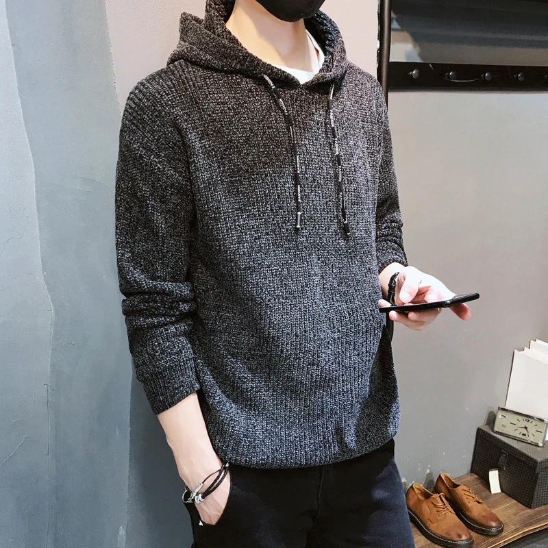 

Men's new four-color fashion trend for 2019 is handsome, casual, simple and pure color slim sweater with hat