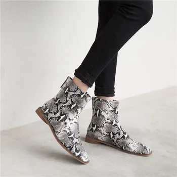 

YECHNE Winter Women Real Leather Single Female Shoes Snakeskin Pattern Martin Laarzen Leather Chelsea Laarzen