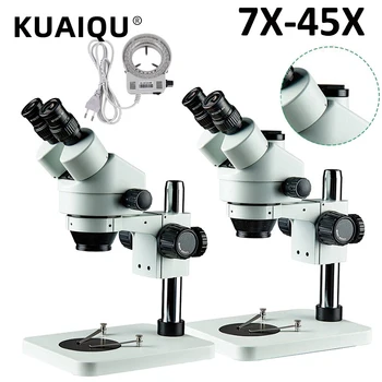

7X-45X Simul-Focal Binocular Trinocular Microscope Set With Led Ring light Continuous Zoom For Industrial PCB Repair