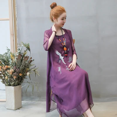 Purple Летнее платье, модное, художественное, этническое, цветочное, пляжное платье для женщин, плюс размер, хлопковые платья, повседневное, свободное, ТРАПЕЦИЕВИДНОЕ, длинное платье - Цвет: Purple