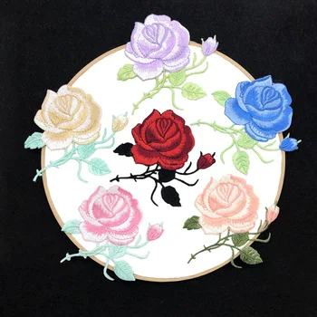 

New Cute Colorful Rose Floral Applique Flowers Patch Embroidered Sew on Clothes Bags Handmade DIY Craft Ornament Fabric Sticker