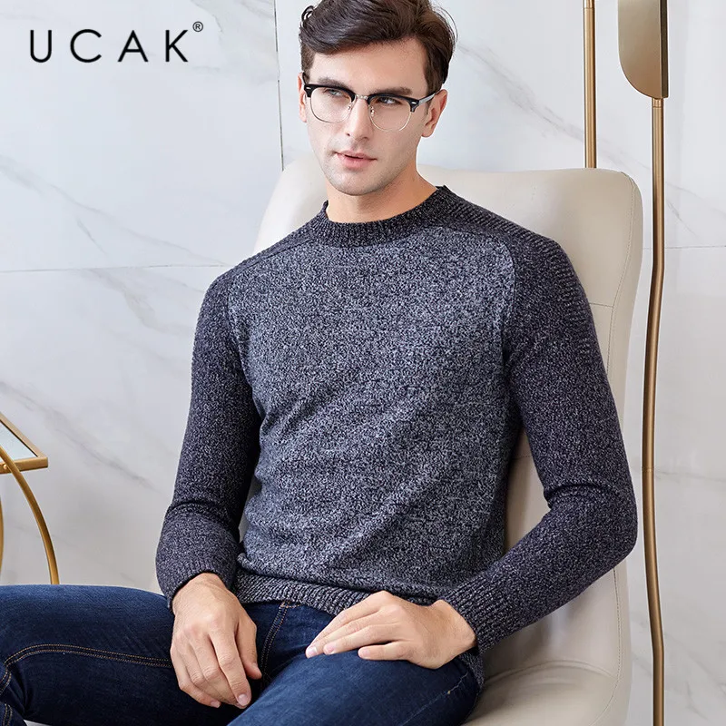 Promo UCAK Brand Pure Merino Wool Sweaters Men New Fashion Tops Casual O-Neck Streetwear Autumn Winter Pull Homme Warm Sweaters U3133
