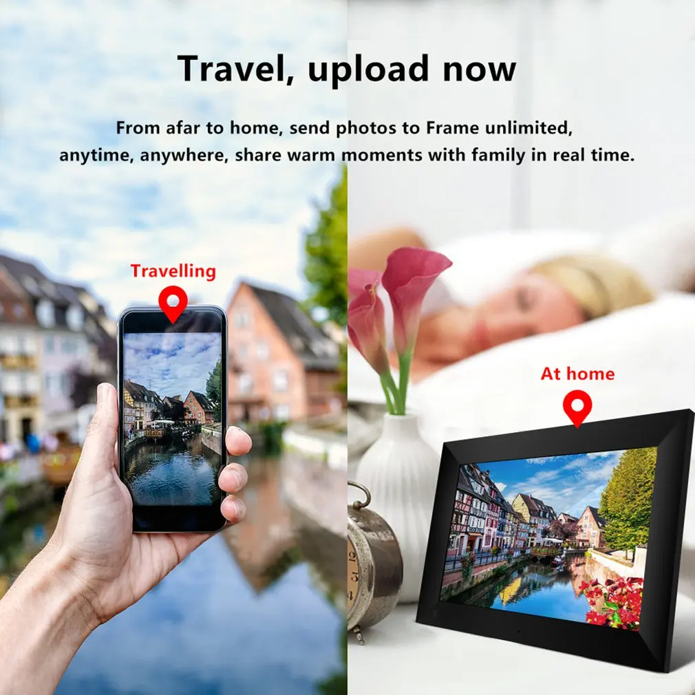 US $85.05 P100 WiFi 101Inch Digital Picture Frame 1280x800 IPS Touch Screen 16GB Smart Photo Frame APP Control w Detachable Holder