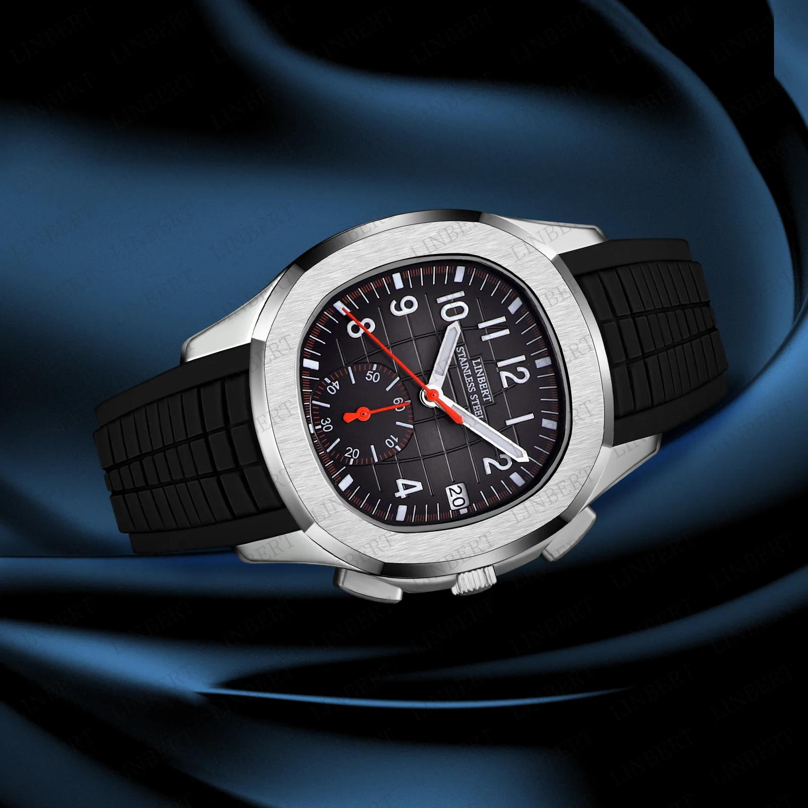 LINBERT 2021 роскошный бренд Patek Мужские кварцевые часы с резиновым ремешком