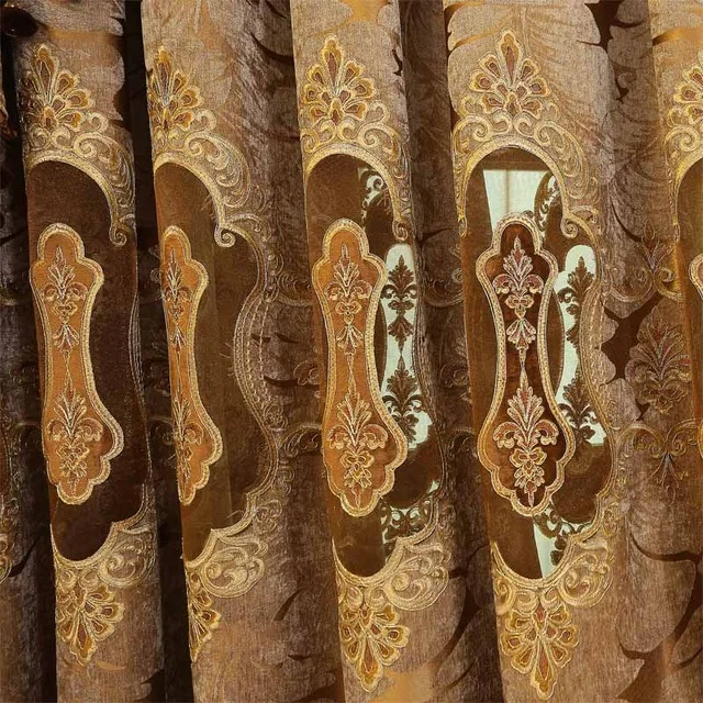 Curtain Европейская и американская Высококачественная ажурная коричневая вышитая занавеска для гостиной s Роскошная вуаль занавеска для окна спальни - Цвет: Curtain