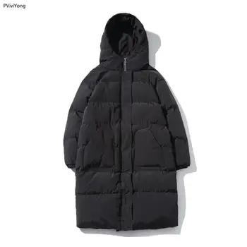 

PViviYong 2019 Winter jacket men fashion male hooded coat jackets men high quality cotton Long coat men clothes bread parka 999