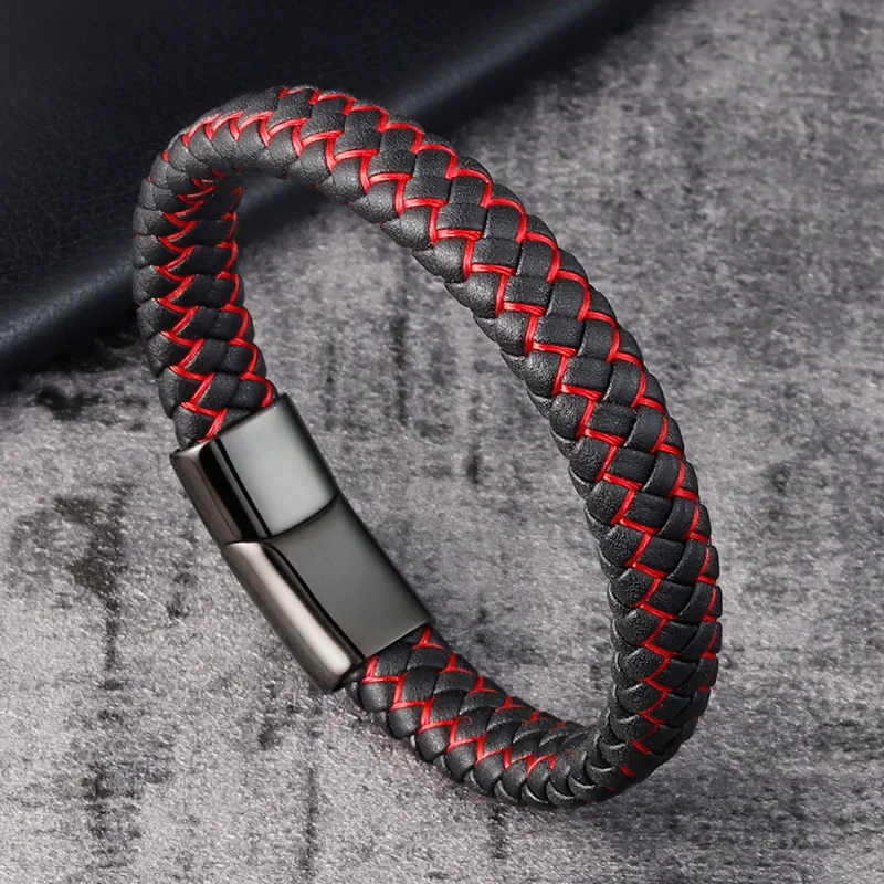 Trendy-Red-Genuine-Leather-Bracelet-for-Men-Jewelry-Multicolor ...