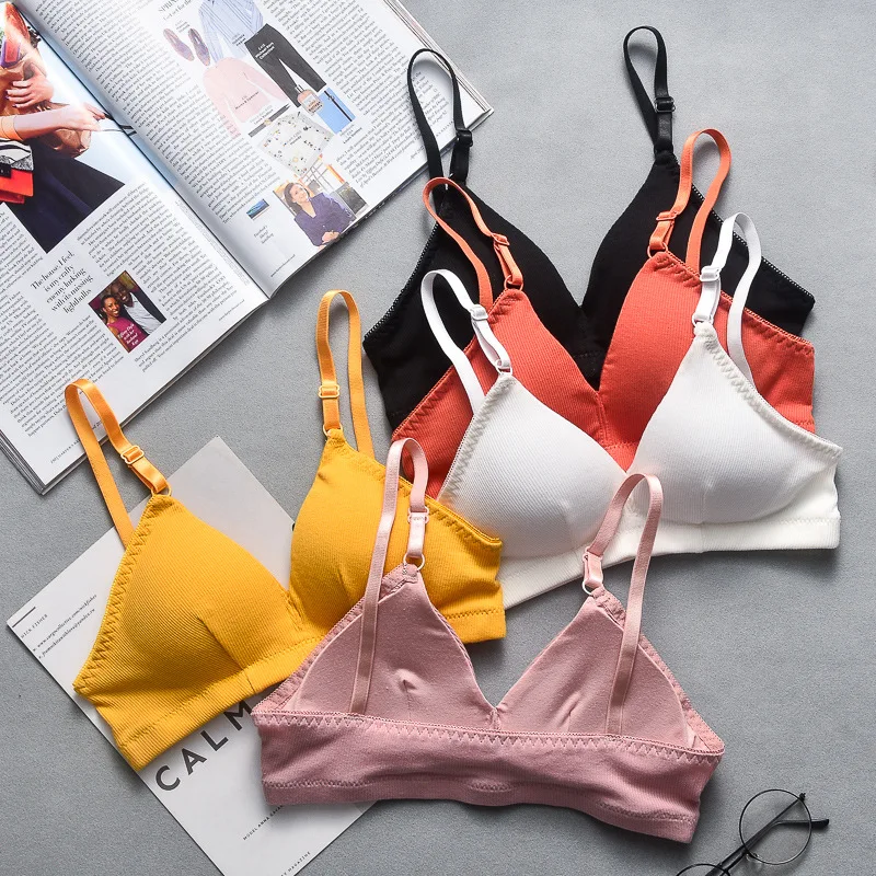 new triangle cup no steel ring bra girl sexy deep V thread cotton Bikini wrapped bra suspender bandeau bra