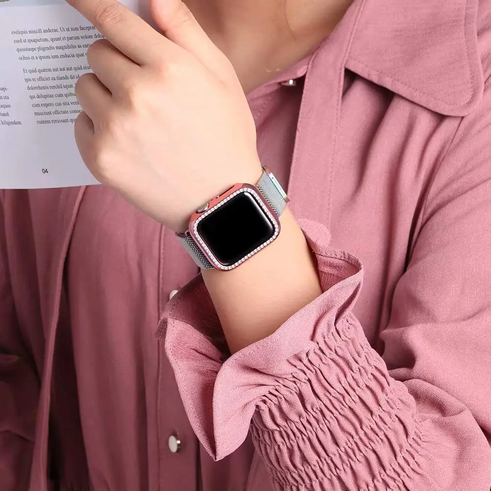 Алмазный чехол для часов+ Миланская петля для Apple Watch 42 мм 38 мм 40 мм 44 мм браслет ремешок для Apple Watch 5 группа серия 4 3 2 1