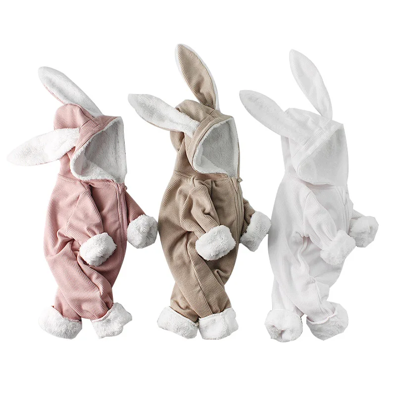 

Rompers Baby Winter Plush Lining Warm Hooded Overalls For Infant Boys Girls Jumpsuit Kids Overall Toddler Onesie Baby Clothes