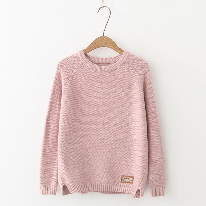 Women Knitted Sweater O-neck Casual Female Sweaters 5 Colors Available Female Pullover Basis Pull Jumper trui - Цвет: Розовый